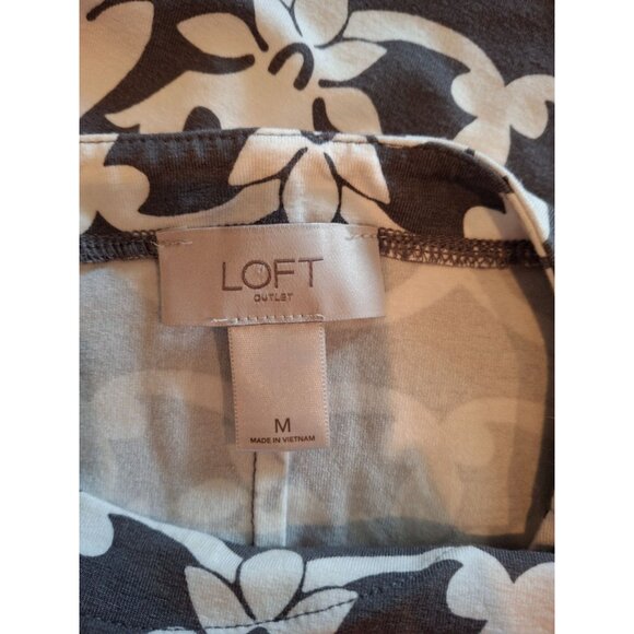 LOFT Women Shift Mini Dress M Gray White Paisley Floral Short Sleeve Lagenlook - Picture 4 of 6